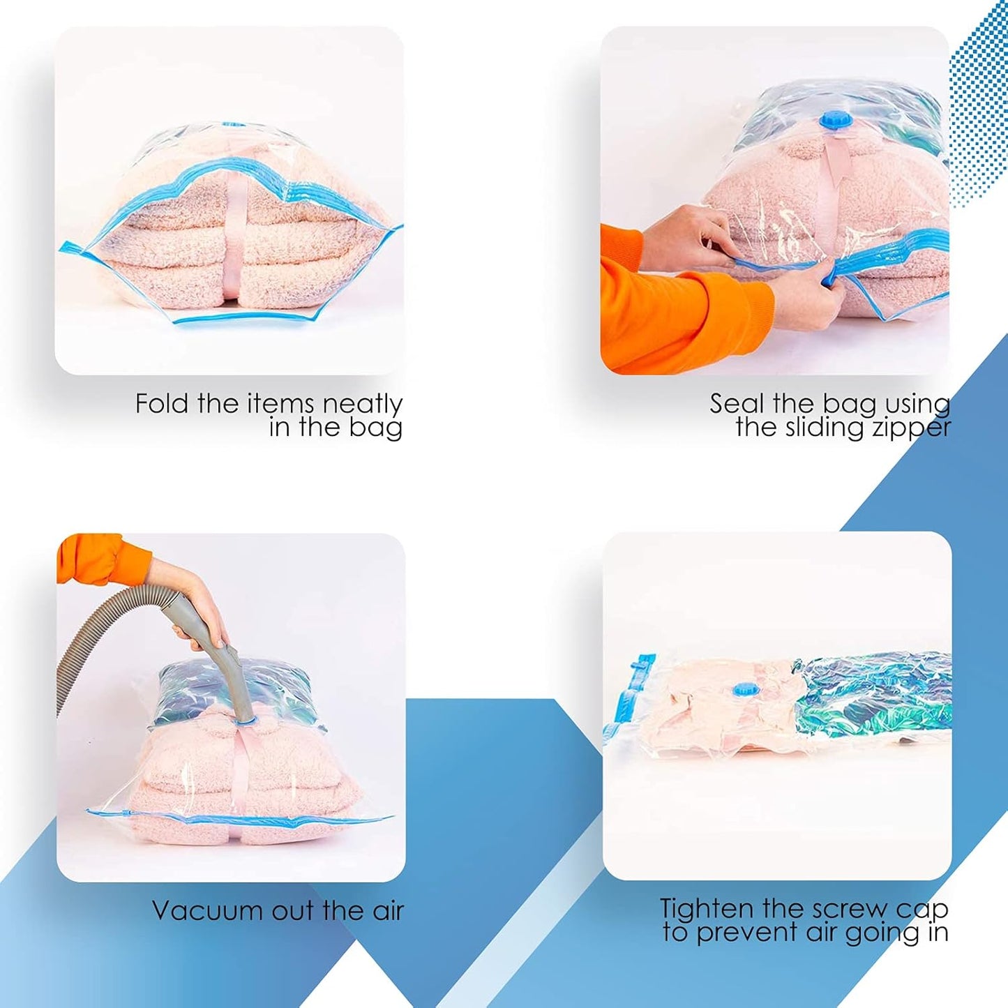 Vacuum Storage Bags | Maximise Space and Store Clothes, Bedding, Towels | 6 Pack